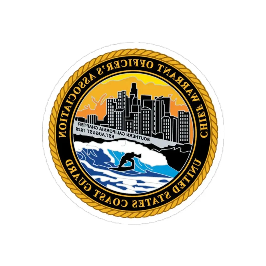 USCG CWO Assoc Surfer (U.S. Coast Guard) REVERSE PRINT Transparent Die-Cut STICKER 2 Inch Die-Cut Transparent - The Sticker Space