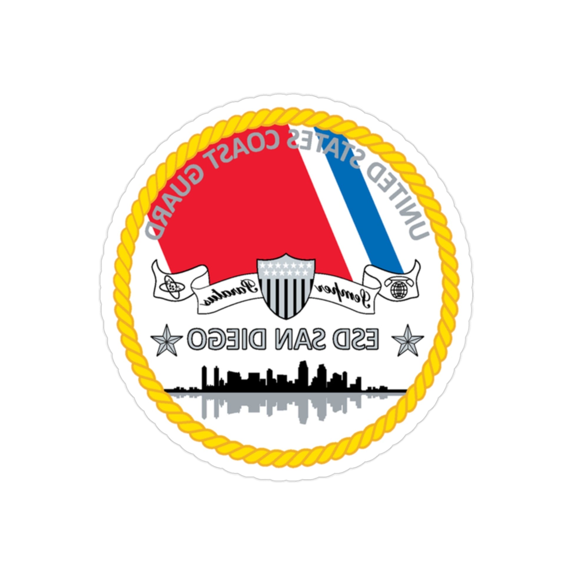 USCG ESD San Diego (U.S. Coast Guard) REVERSE PRINT Transparent STICKER-2" × 2"-The Sticker Space