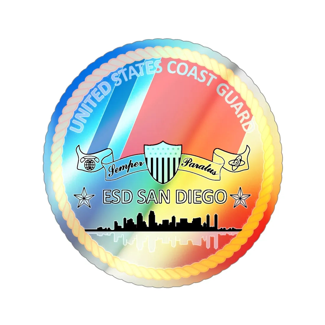 USCG ESD San Diego (U.S. Coast Guard) Holographic STICKER Die-Cut Vinyl Decal 4 Inch Holographic - The Sticker Space