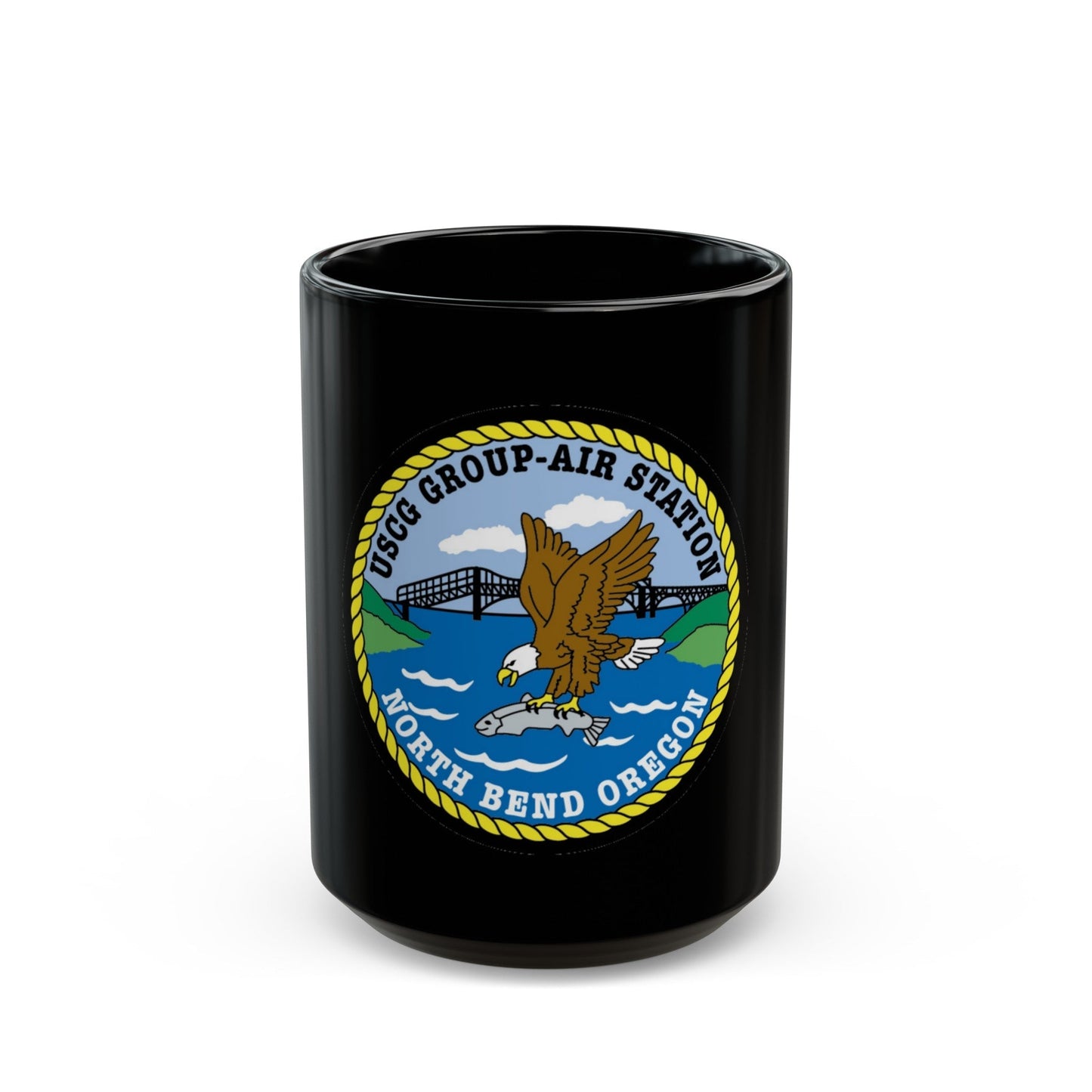 USCG Group Air Station North Bend (U.S. Coast Guard) Black Coffee Mug-15oz-The Sticker Space