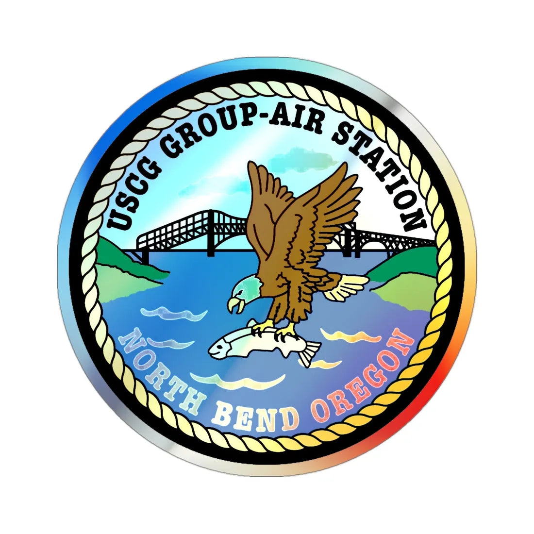 USCG Group Air Station North Bend (U.S. Coast Guard) Holographic STICKER Die-Cut Vinyl Decal 3 Inch Holographic - The Sticker Space