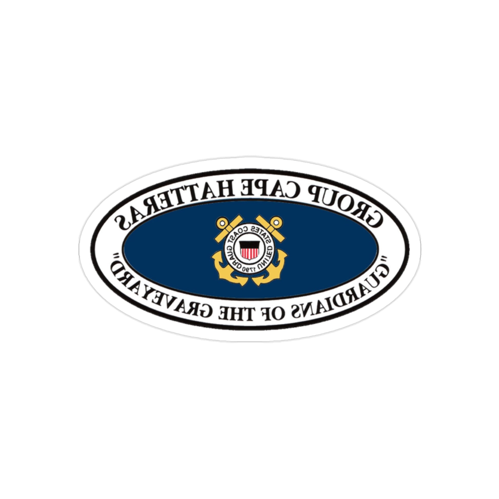 USCG Group Cape Hatteras VINT (U.S. Coast Guard) REVERSE PRINT Transparent STICKER-2" × 2"-The Sticker Space