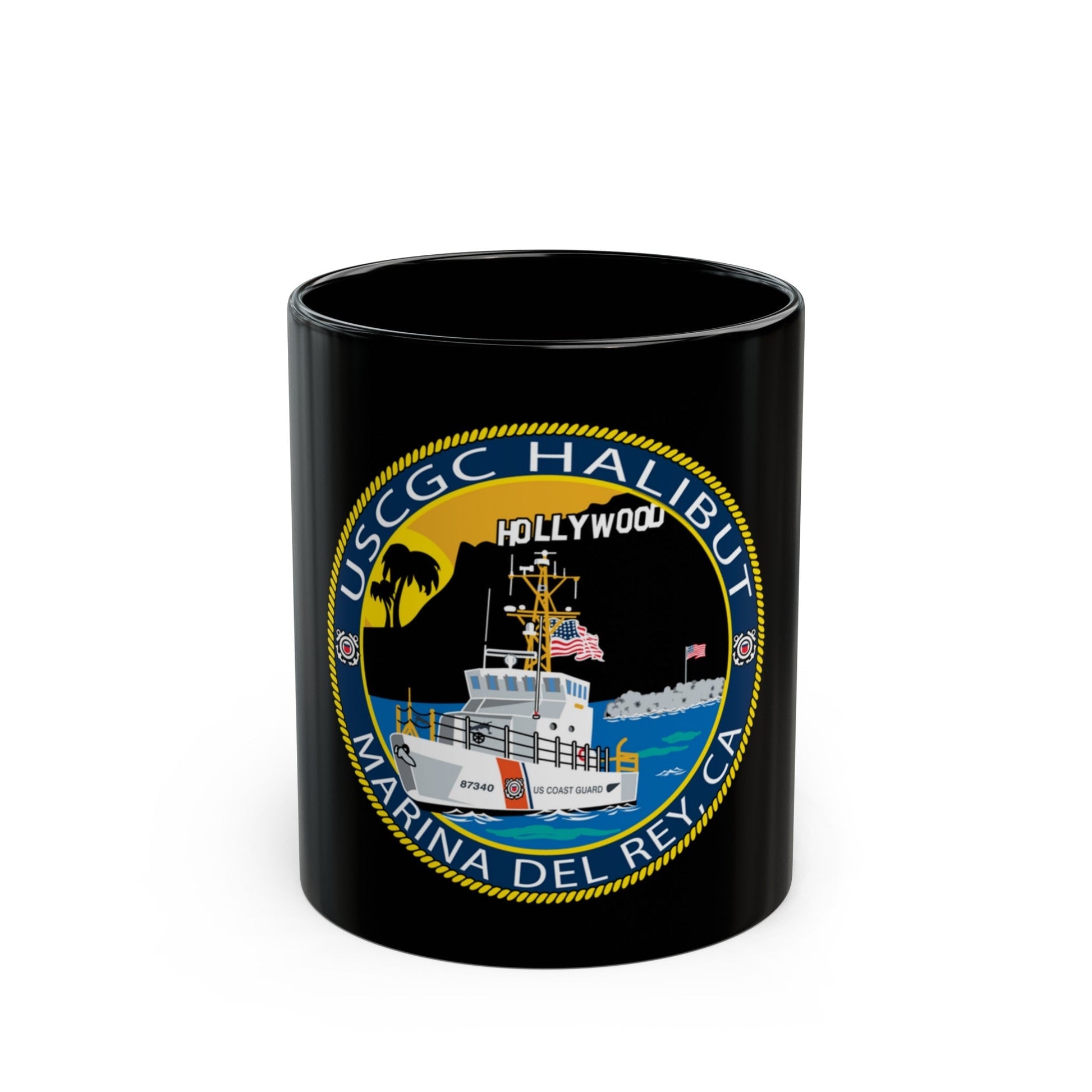 USCG Halibut Marina Del Ray CA (U.S. Coast Guard) Black Coffee Mug-11oz-The Sticker Space