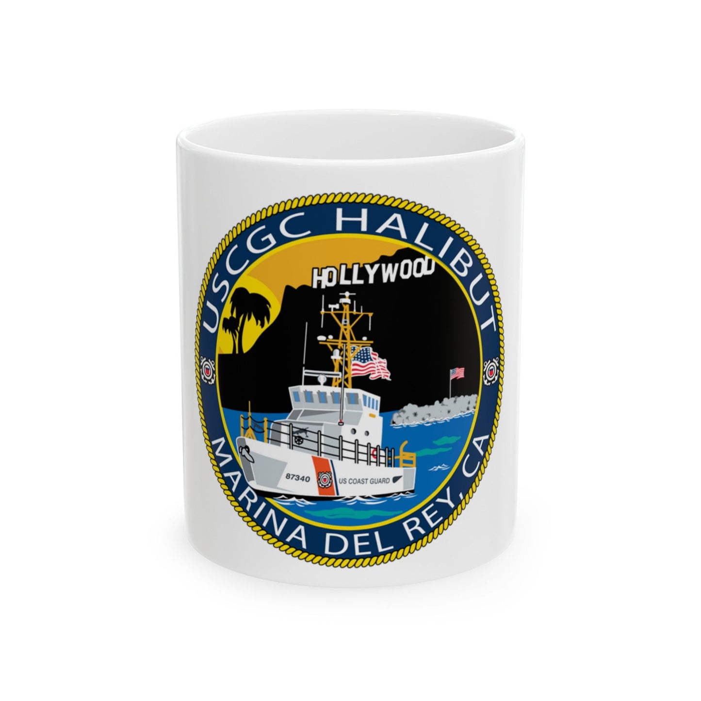 USCG Halibut Marina Del Ray CA (U.S. Coast Guard) White Coffee Mug-11oz-The Sticker Space