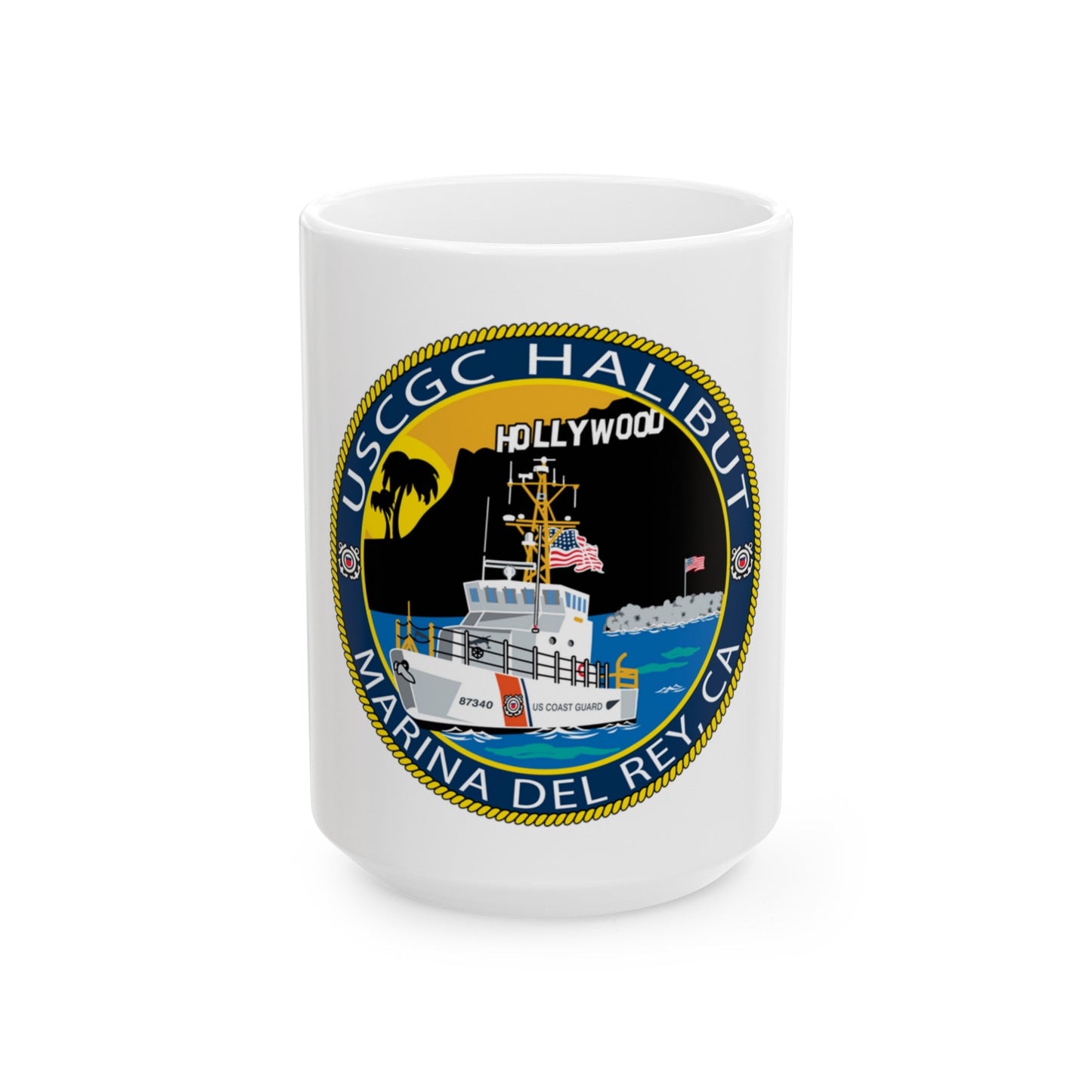 USCG Halibut Marina Del Ray CA (U.S. Coast Guard) White Coffee Mug-15oz-The Sticker Space