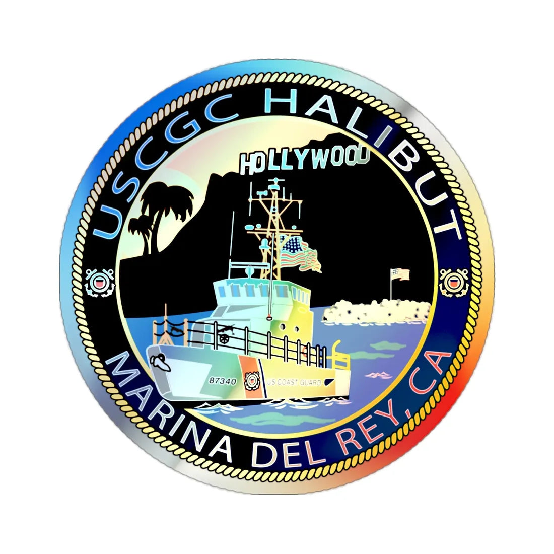 USCG Halibut Marina Del Ray CA (U.S. Coast Guard) Holographic STICKER Die-Cut Vinyl Decal 2 Inch Holographic - The Sticker Space