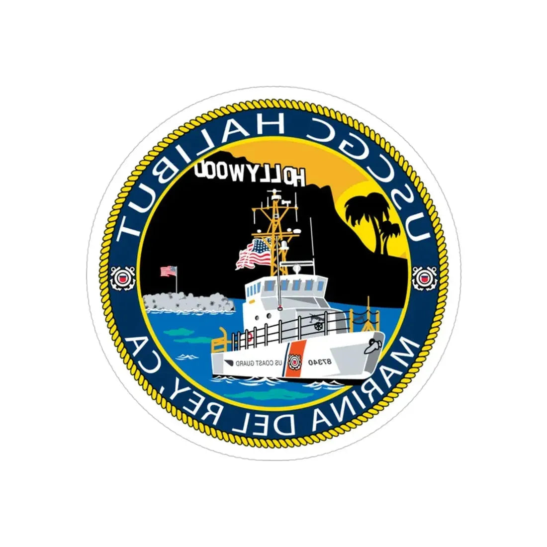 USCG Halibut Marina Del Ray CA (U.S. Coast Guard) REVERSE PRINT Transparent Die-Cut STICKER 4 Inch Die-Cut Transparent - The Sticker Space