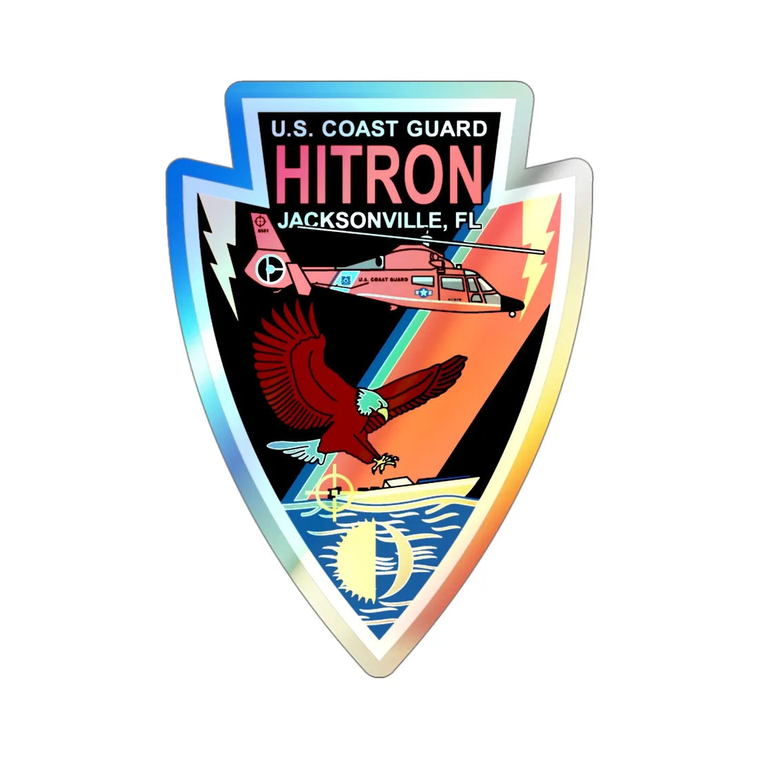 USCG HITRON Jax FL (U.S. Coast Guard) Holographic STICKER Die-Cut Vinyl Decal 4 Inch Holographic - The Sticker Space