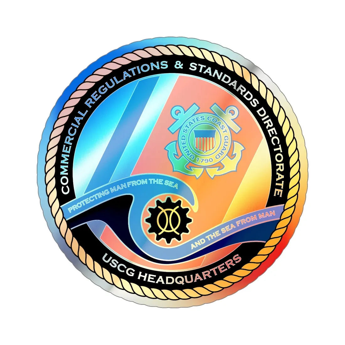 USCG HQ CG ENG 1 Comm Reg Stnd Dlr (U.S. Coast Guard) Holographic STICKER Die-Cut Vinyl Decal 5 Inch Holographic - The Sticker Space