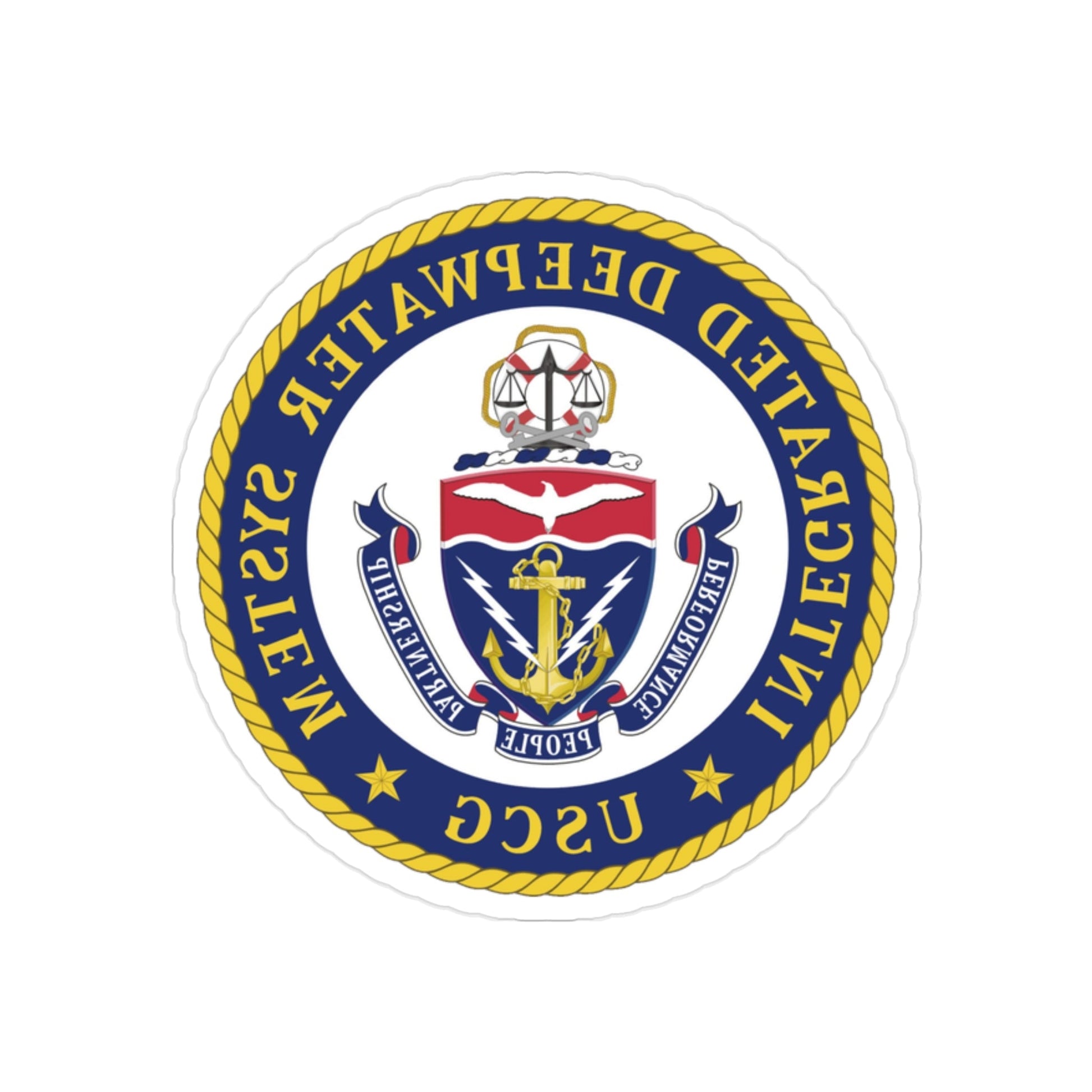 USCG Integrated Deepwater System (U.S. Coast Guard) REVERSE PRINT Transparent STICKER-2" × 2"-The Sticker Space