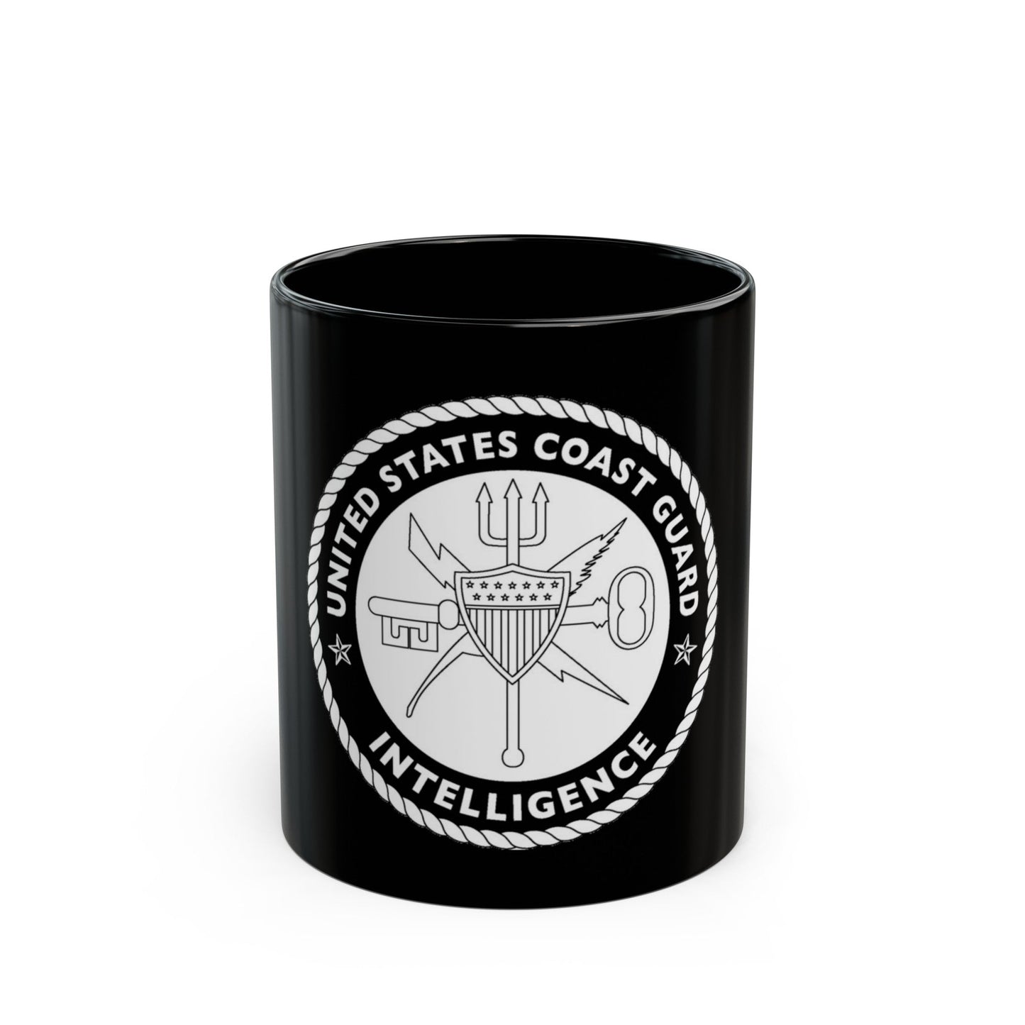 USCG Intelligence 1 color (U.S. Coast Guard) Black Coffee Mug-11oz-The Sticker Space