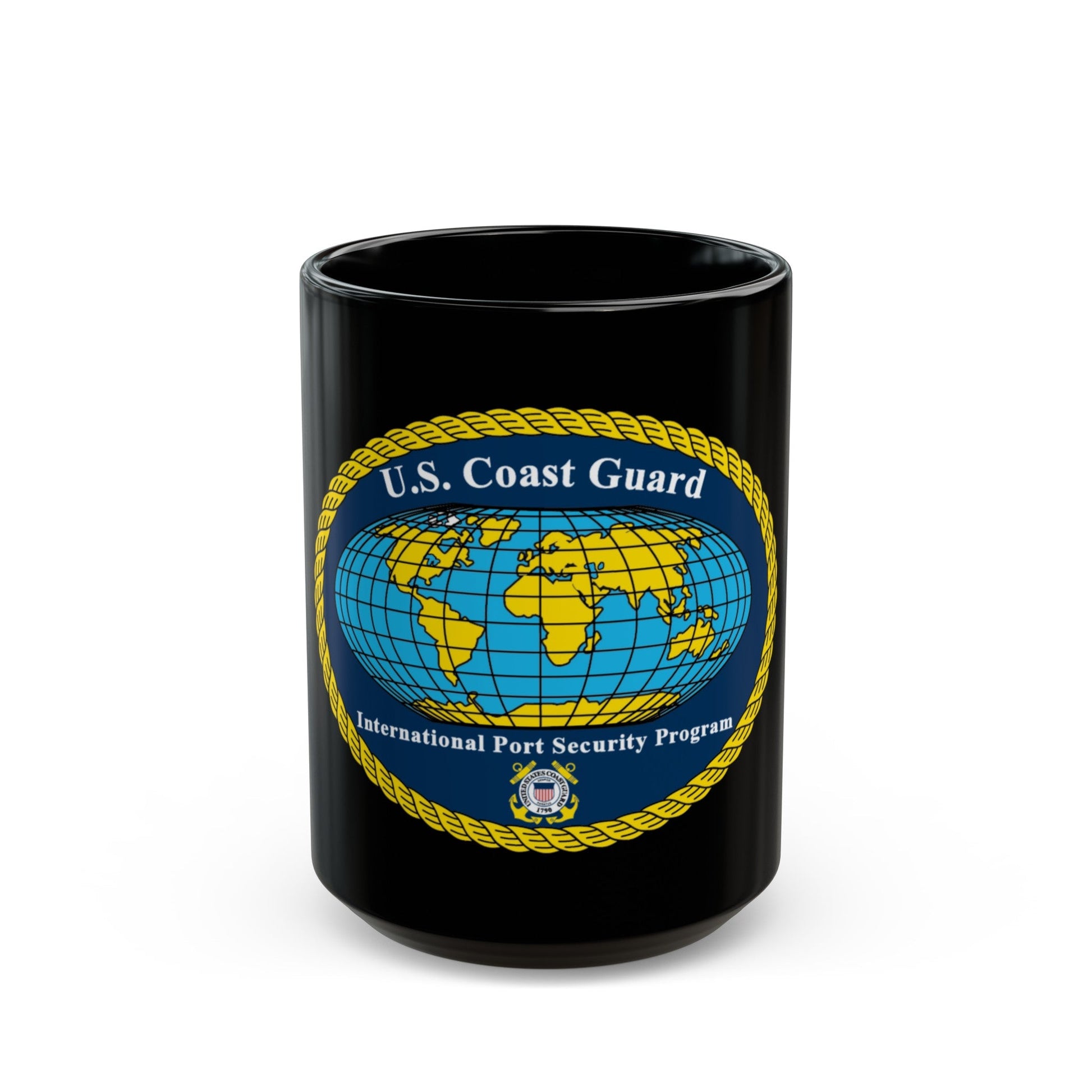 USCG International Port Security Program (U.S. Coast Guard) Black Coffee Mug-15oz-The Sticker Space