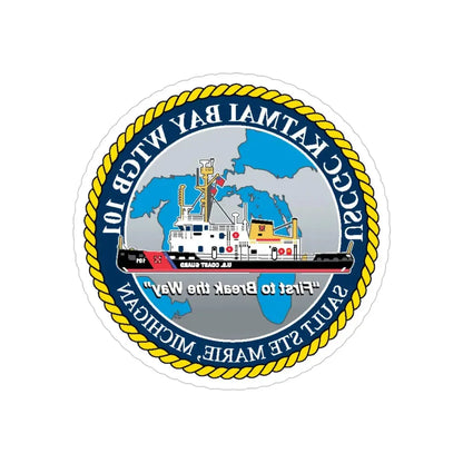 USCG Katmai Bay WTGB 101 (U.S. Coast Guard) REVERSE PRINT Transparent Die-Cut STICKER 4 Inch Die-Cut Transparent - The Sticker Space