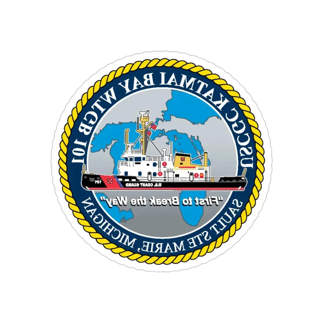 USCG Katmai Bay WTGB 101 (U.S. Coast Guard) REVERSE PRINT Transparent Die-Cut STICKER 5 Inch Die-Cut Transparent - The Sticker Space