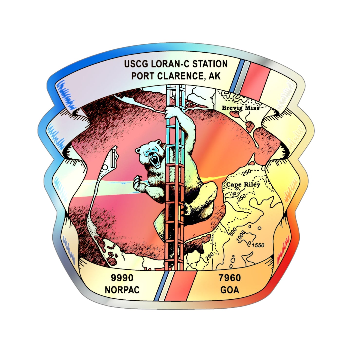 USCG Loran C Station Port Clarence AK (U.S. Coast Guard) Holographic STICKER Die-Cut Vinyl Decal-6 Inch-The Sticker Space