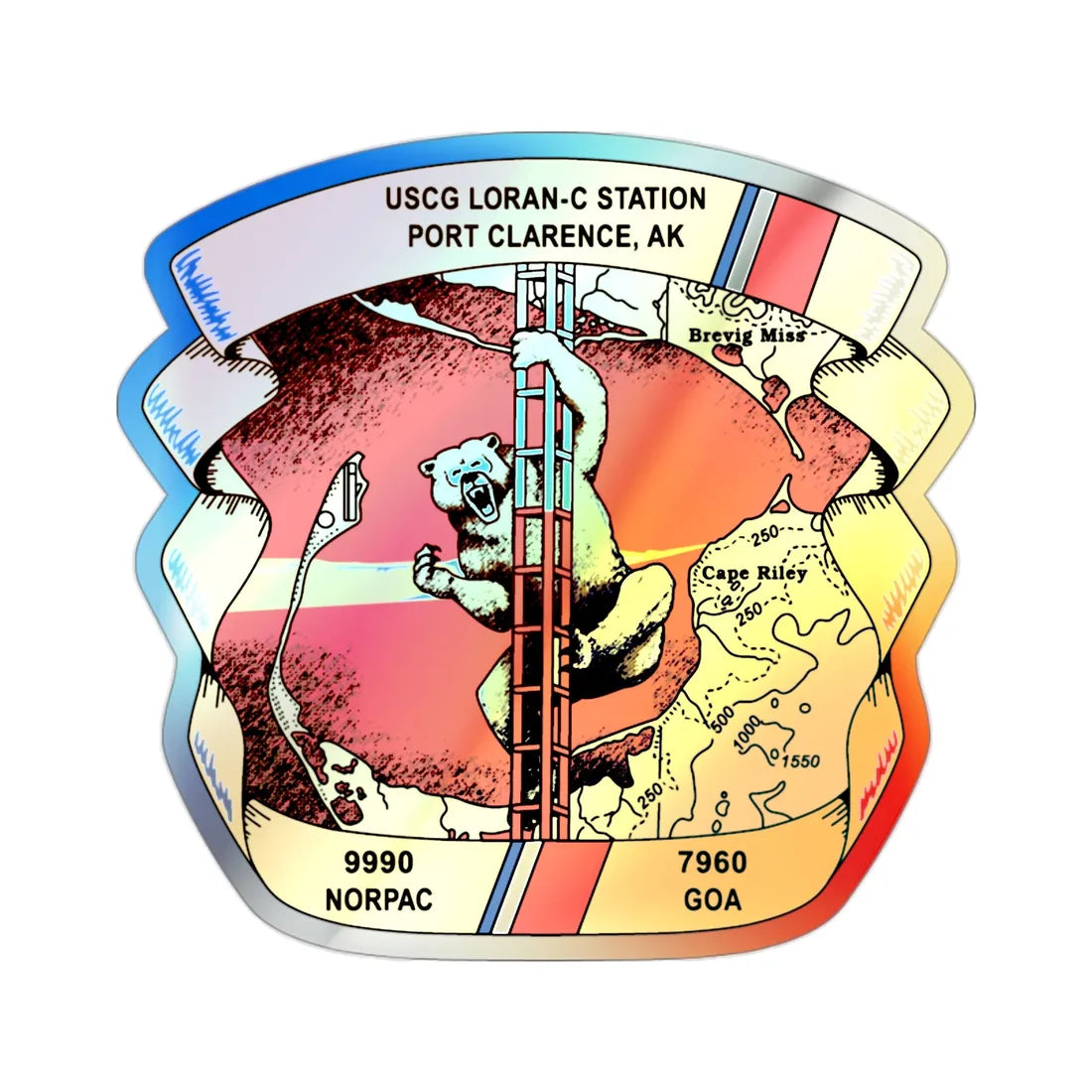 USCG Loran C  Station Port Clarence AK (U.S. Coast Guard) Holographic STICKER Die-Cut Vinyl Decal 2 Inch Holographic - The Sticker Space