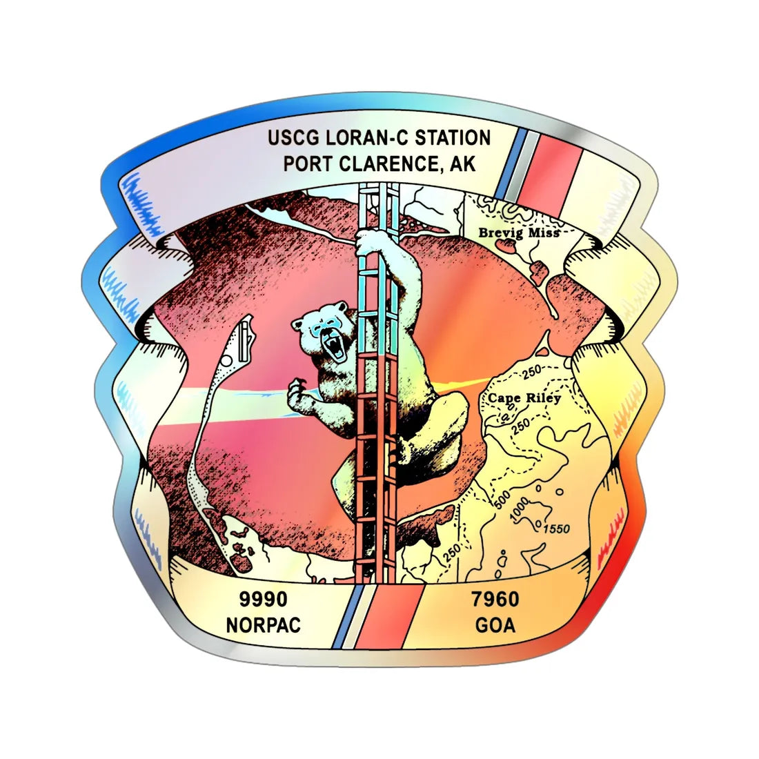 USCG Loran C  Station Port Clarence AK (U.S. Coast Guard) Holographic STICKER Die-Cut Vinyl Decal 5 Inch Holographic - The Sticker Space