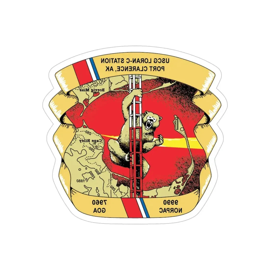 USCG Loran C  Station Port Clarence AK (U.S. Coast Guard) REVERSE PRINT Transparent Die-Cut STICKER 5 Inch Die-Cut Transparent - The Sticker Space