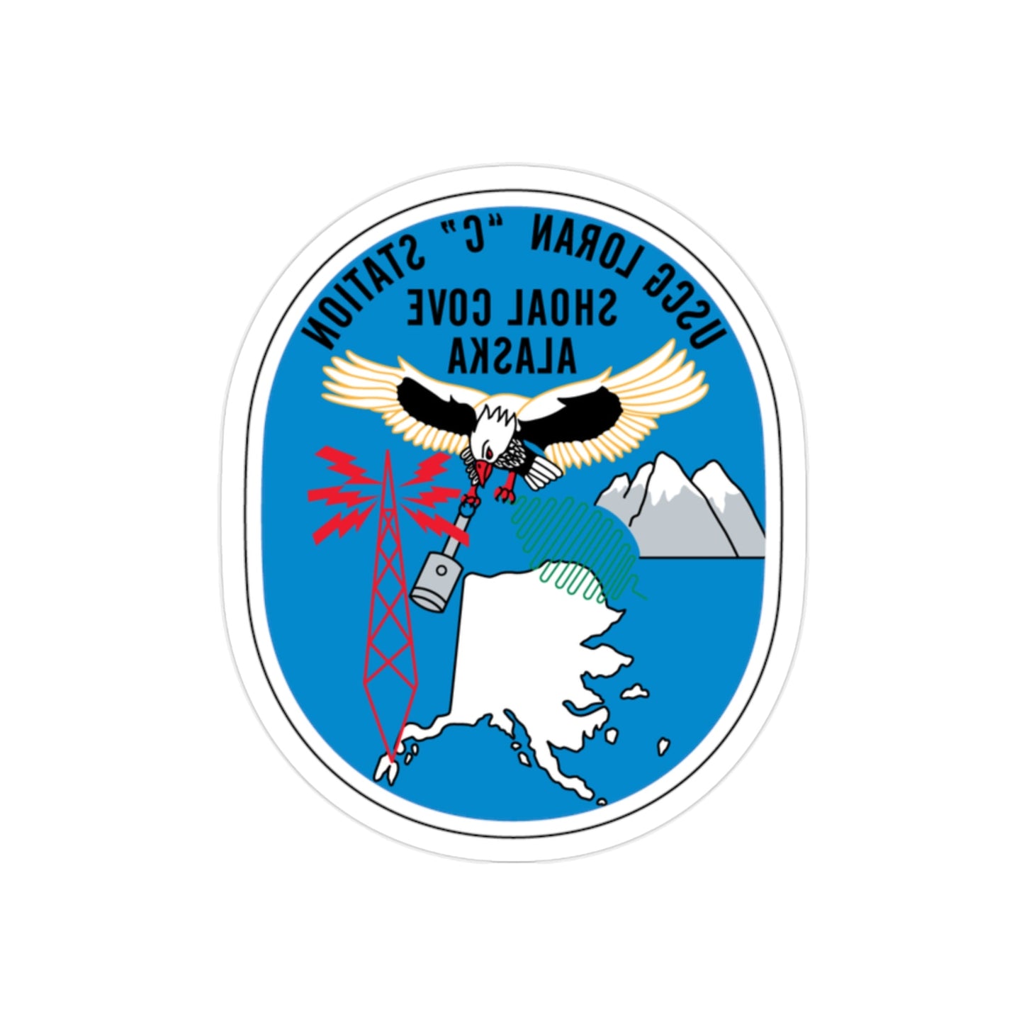 USCG Loran C Station Shoal Cove Alaska (U.S. Coast Guard) REVERSE PRINT Transparent STICKER-2" × 2"-The Sticker Space