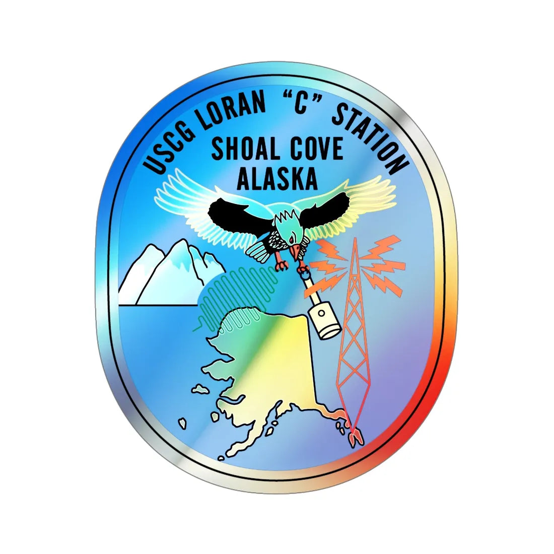 USCG Loran C Station Shoal Cove Alaska (U.S. Coast Guard) Holographic STICKER Die-Cut Vinyl Decal 6 Inch Holographic - The Sticker Space