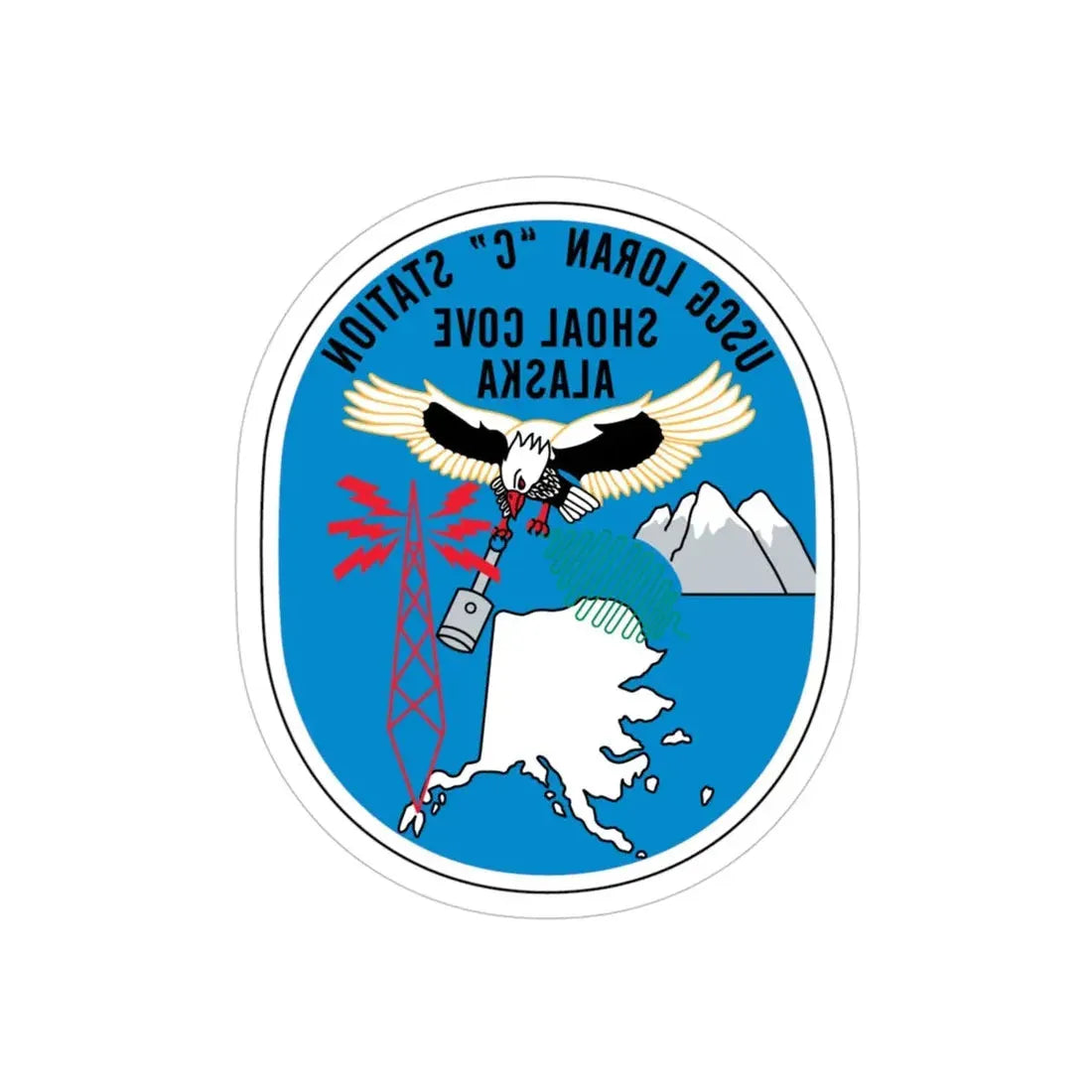 USCG Loran C Station Shoal Cove Alaska (U.S. Coast Guard) REVERSE PRINT Transparent Die-Cut STICKER 4 Inch Die-Cut Transparent - The Sticker Space