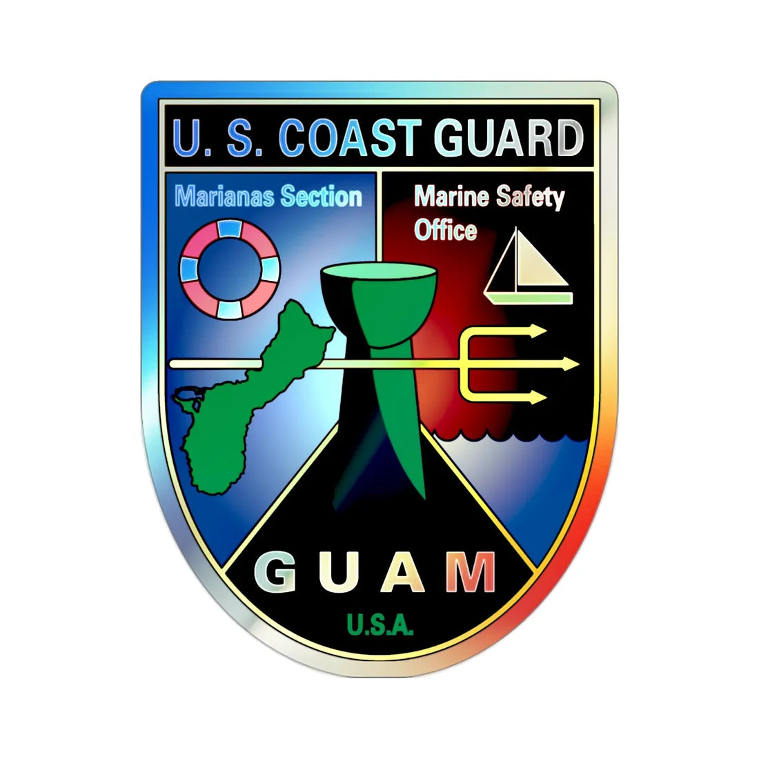 USCG Marianas Sect MSO Guam (U.S. Coast Guard) Holographic STICKER Die-Cut Vinyl Decal 2 Inch Holographic - The Sticker Space