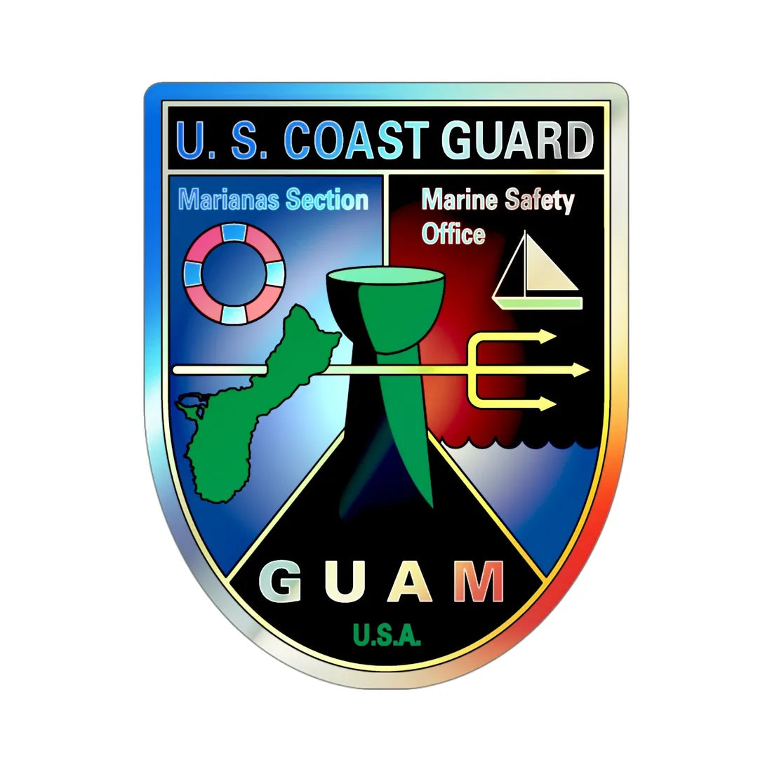 USCG Marianas Sect MSO Guam (U.S. Coast Guard) Holographic STICKER Die-Cut Vinyl Decal 4 Inch Holographic - The Sticker Space