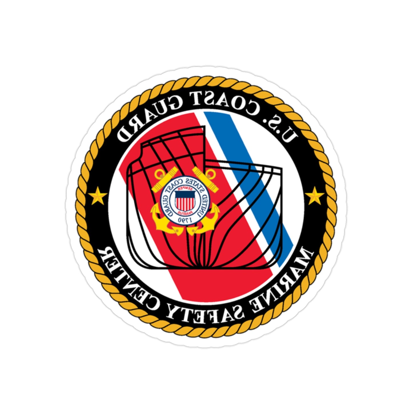 USCG MARINE SAFETY CENTER (U.S. Coast Guard) REVERSE PRINT Transparent STICKER-2" × 2"-The Sticker Space