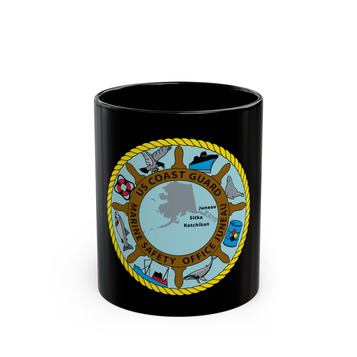 USCG Marine Safety Office Juneau (U.S. Coast Guard) Black Coffee Mug-11oz-The Sticker Space