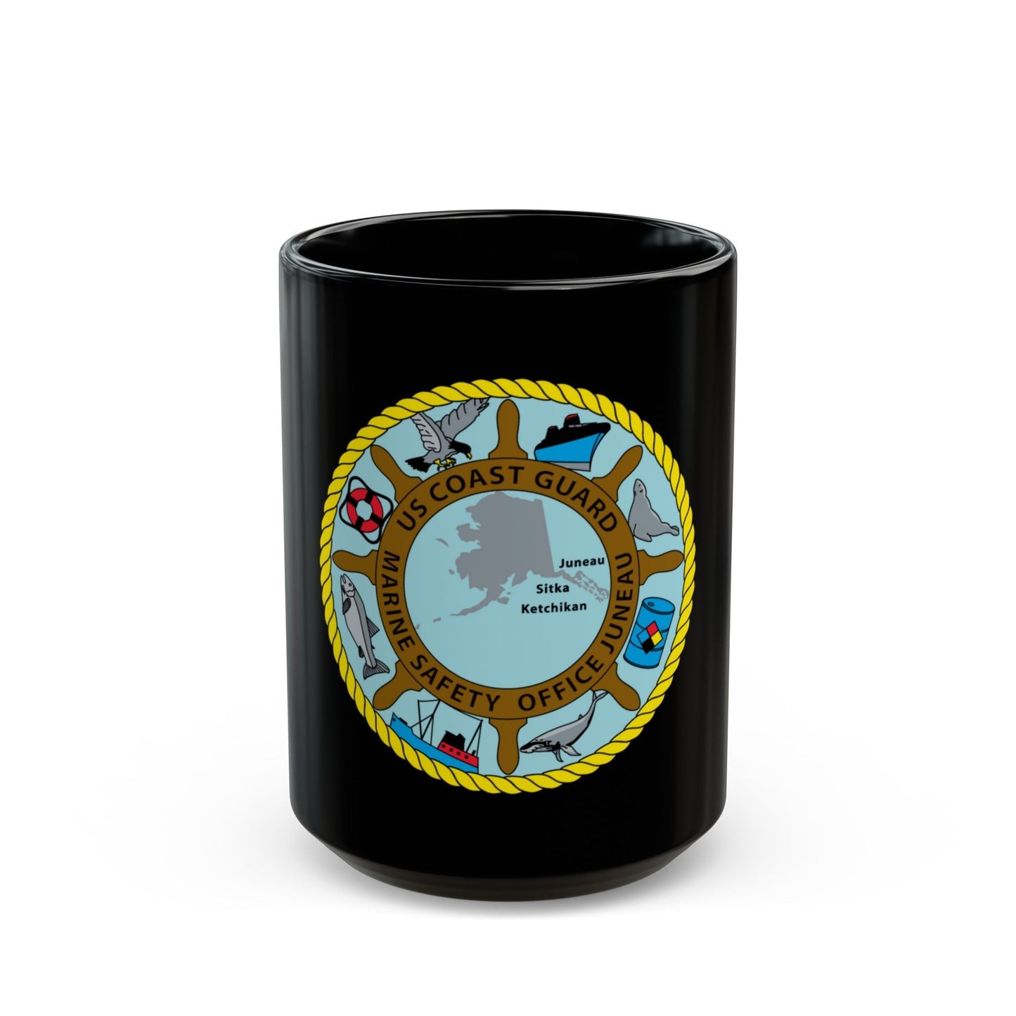 USCG Marine Safety Office Juneau (U.S. Coast Guard) Black Coffee Mug-15oz-The Sticker Space