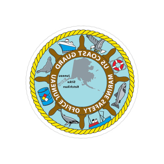 USCG Marine Safety Office Juneau (U.S. Coast Guard) REVERSE PRINT Transparent STICKER-2" × 2"-The Sticker Space