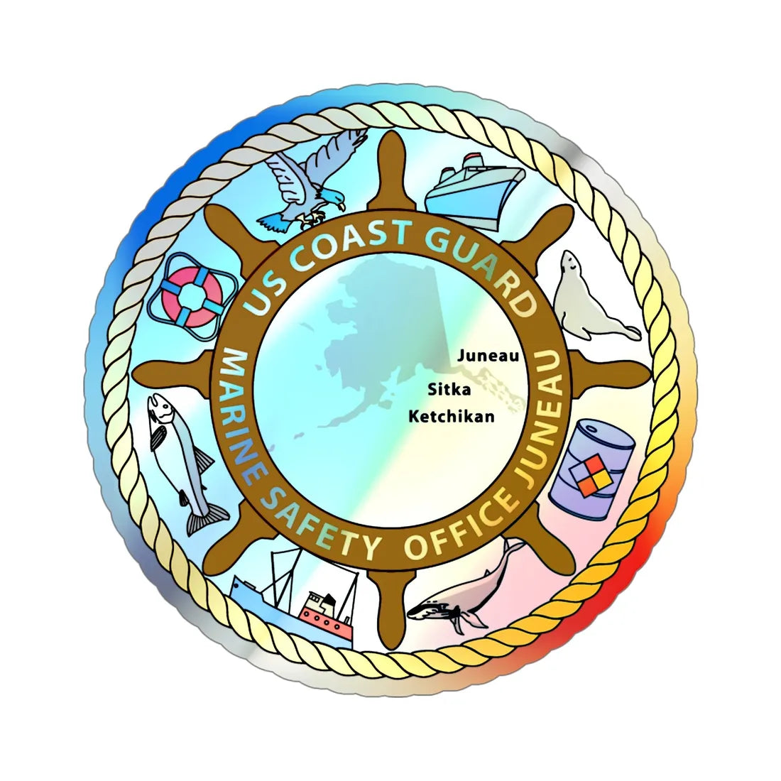 USCG Marine Safety Office Juneau (U.S. Coast Guard) Holographic STICKER Die-Cut Vinyl Decal 6 Inch Holographic - The Sticker Space