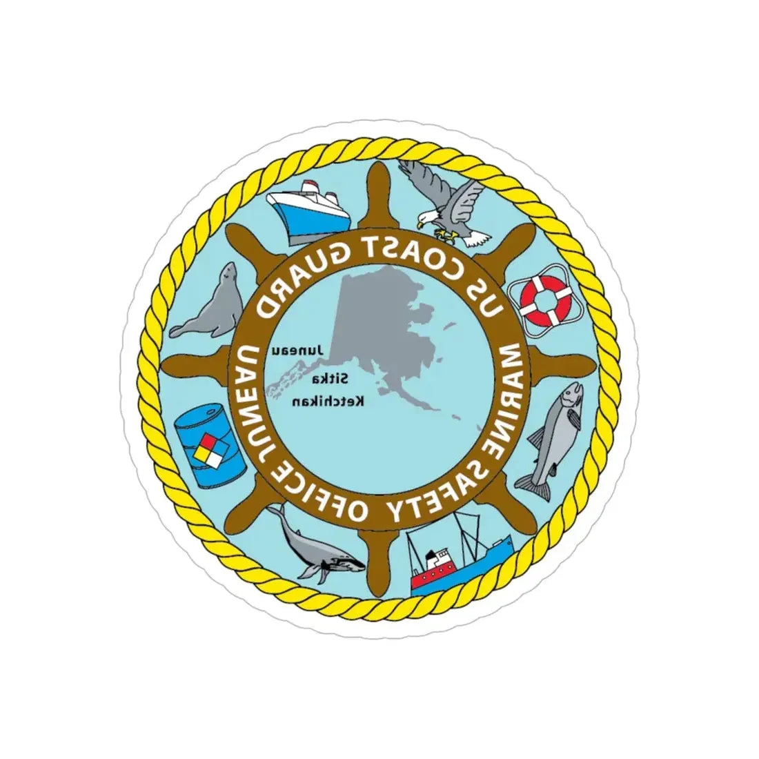 USCG Marine Safety Office Juneau (U.S. Coast Guard) REVERSE PRINT Transparent Die-Cut STICKER 6 Inch Die-Cut Transparent - The Sticker Space