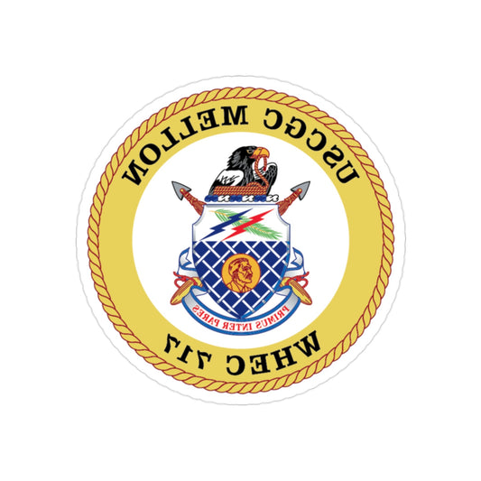 USCG Mellon WHEC 717 Gold Anniversary (U.S. Coast Guard) REVERSE PRINT Transparent STICKER-2" × 2"-The Sticker Space