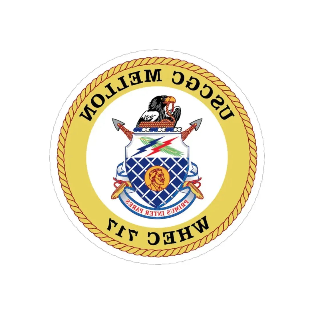 USCG Mellon WHEC 717 Gold Anniversary (U.S. Coast Guard) REVERSE PRINT Transparent Die-Cut STICKER 3 Inch Die-Cut Transparent - The Sticker Space