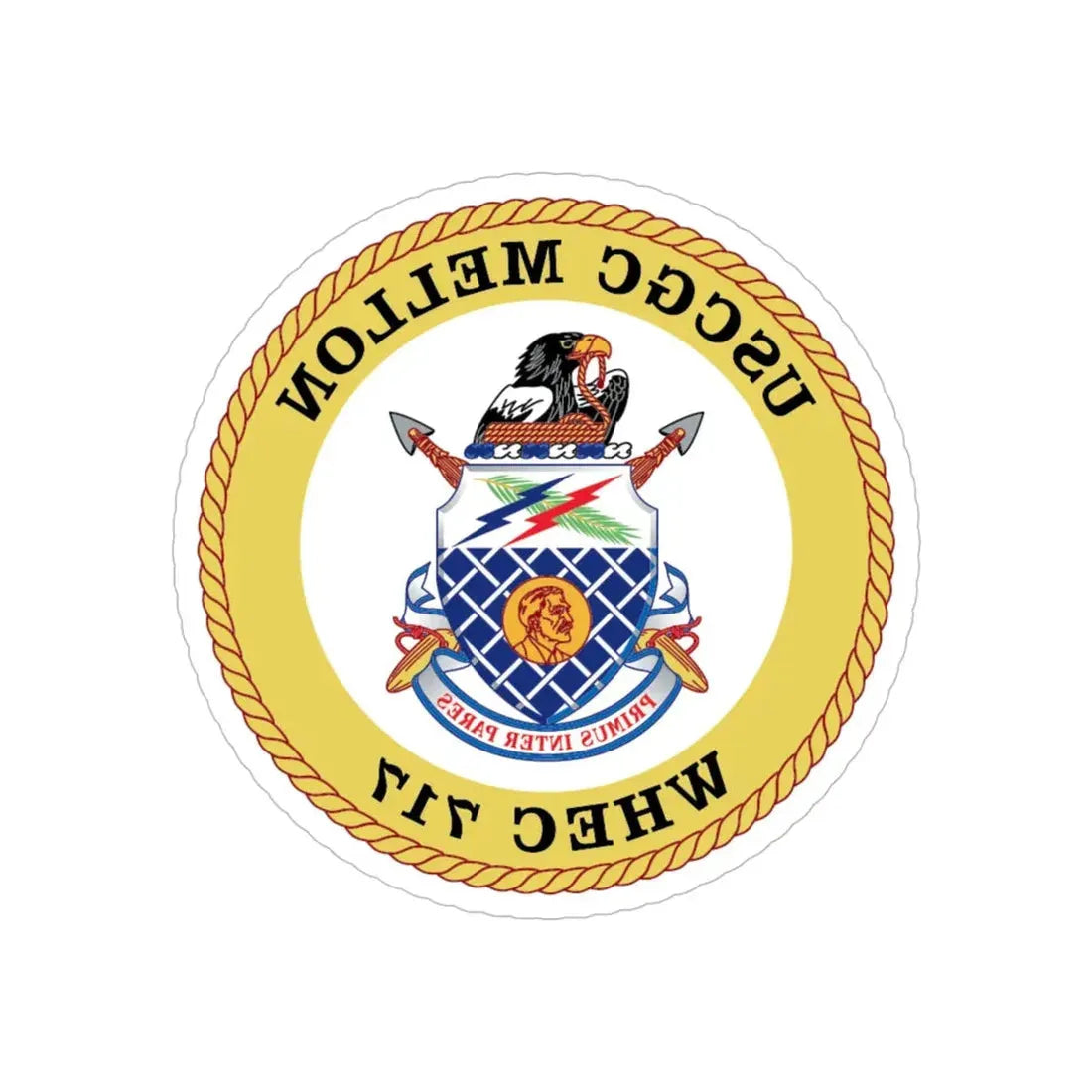 USCG Mellon WHEC 717 Gold Anniversary (U.S. Coast Guard) REVERSE PRINT Transparent Die-Cut STICKER 5 Inch Die-Cut Transparent - The Sticker Space