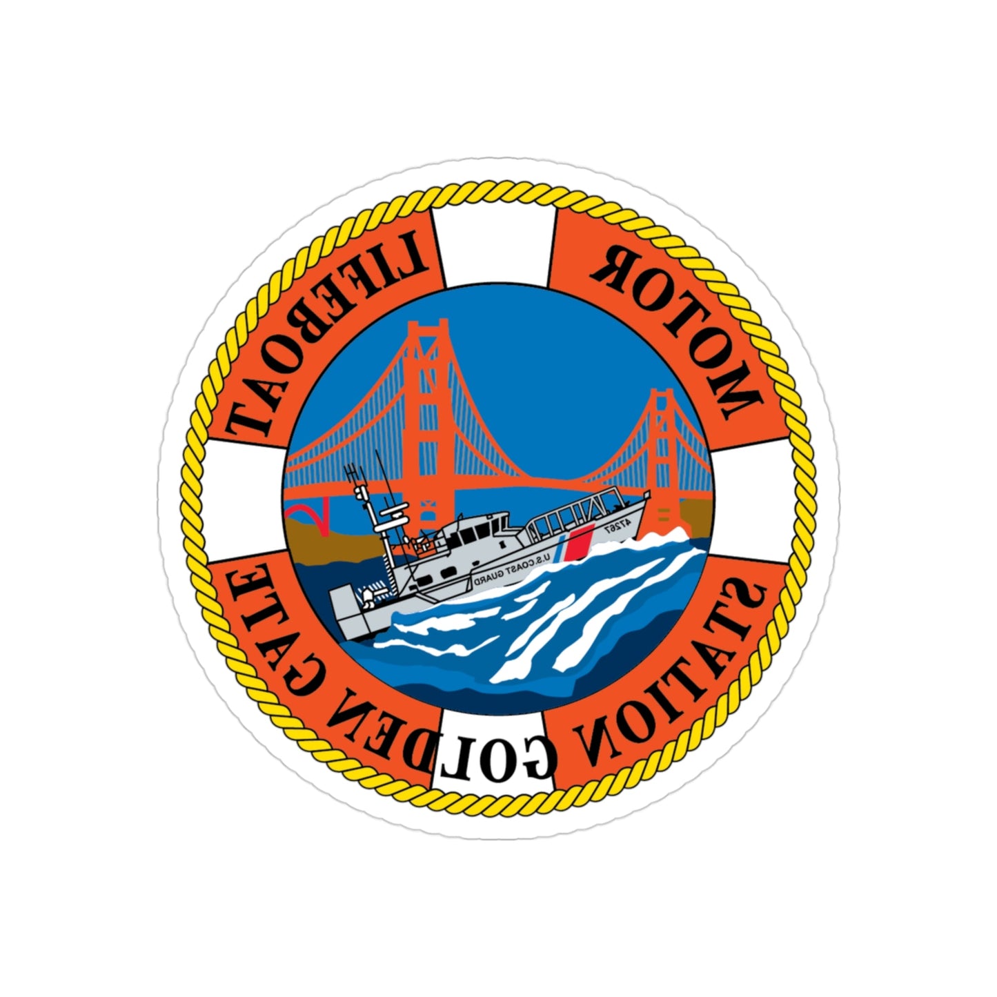 USCG Motor Lifeboat Station Golden Gate (U.S. Coast Guard) REVERSE PRINT Transparent STICKER-3" × 3"-The Sticker Space