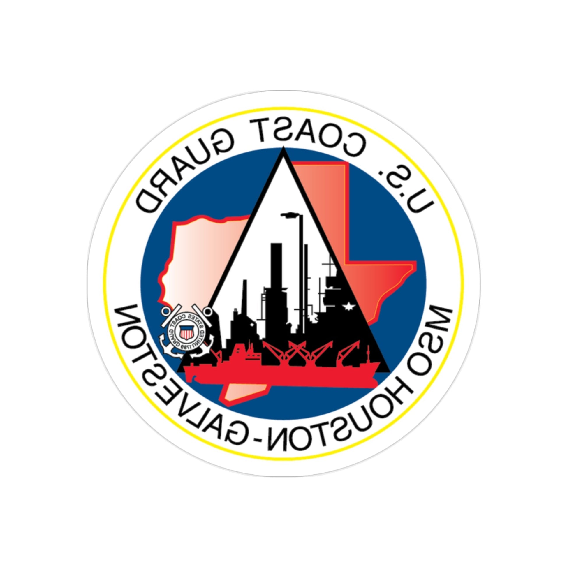 USCG MSO Houston Galveston (U.S. Coast Guard) REVERSE PRINT Transparent STICKER-2" × 2"-The Sticker Space