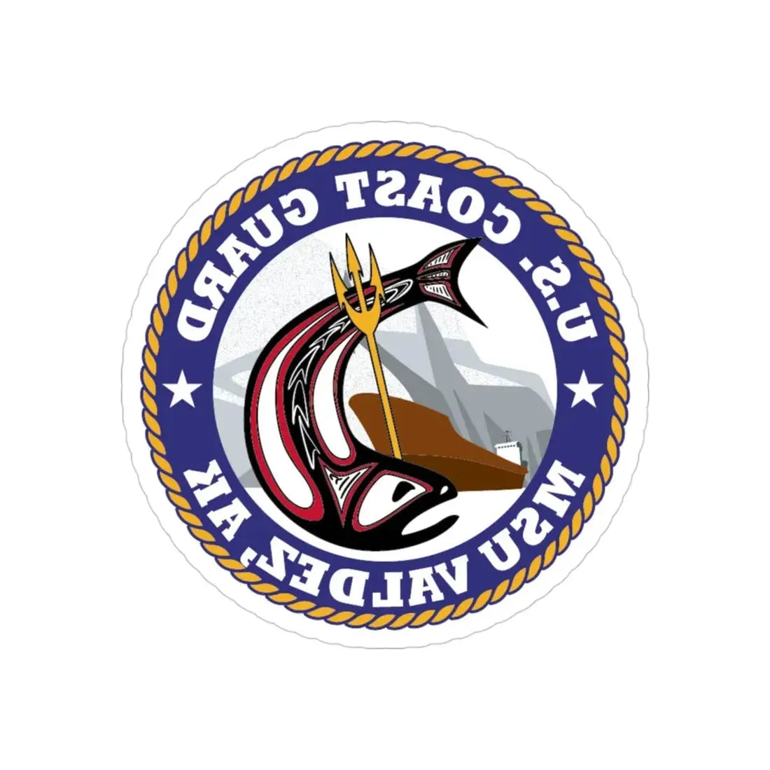 USCG MSU Valdez AK (U.S. Coast Guard) REVERSE PRINT Transparent Die-Cut STICKER 3 Inch Die-Cut Transparent - The Sticker Space