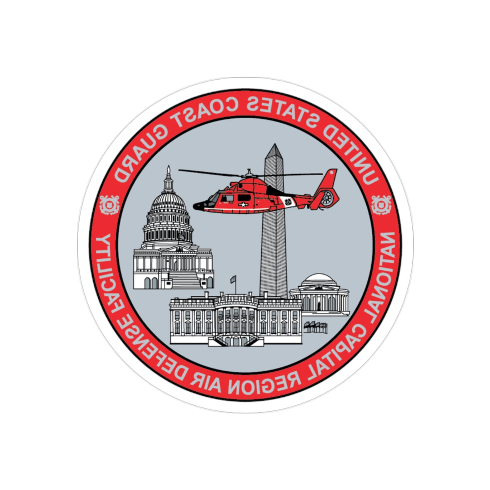 USCG NCR ADF Nat'l Capital Reg Air Def Fac 2009 (U.S. Coast Guard) REVERSE PRINT Transparent STICKER-2" × 2"-The Sticker Space