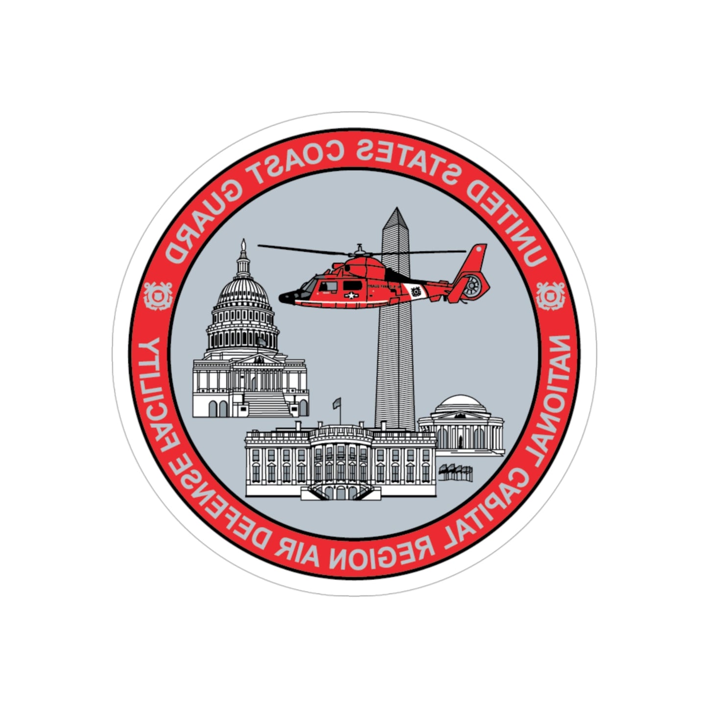 USCG NCR ADF Nat'l Capital Reg Air Def Fac 2009 (U.S. Coast Guard) REVERSE PRINT Transparent STICKER-4" × 4"-The Sticker Space