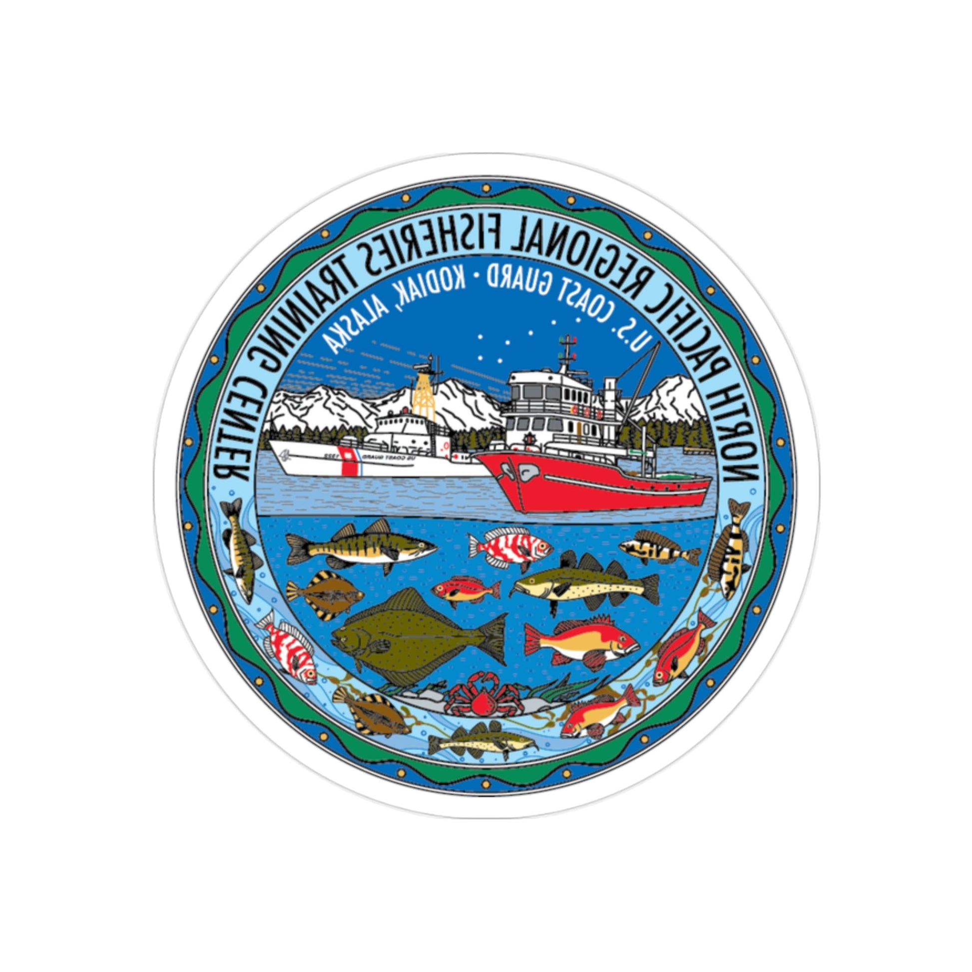 USCG NPRFTC Kodiak Alaska 2005 (U.S. Coast Guard) REVERSE PRINT Transparent STICKER-2" × 2"-The Sticker Space