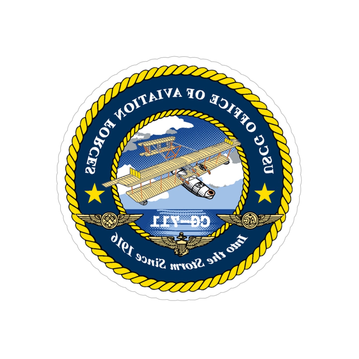 USCG OFFICE OF AVIATION FORCES CG 711 (U.S. Coast Guard) REVERSE PRINT Transparent STICKER-5" × 5"-The Sticker Space