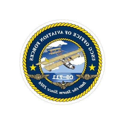 USCG OFFICE OF AVIATION FORCES CG 711 (U.S. Coast Guard) REVERSE PRINT Transparent Die-Cut STICKER 3 Inch Die-Cut Transparent - The Sticker Space