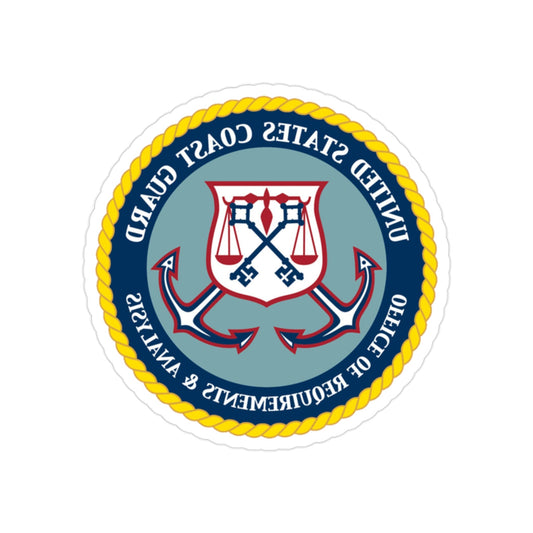 USCG Office of Requirements & Analysis (U.S. Coast Guard) REVERSE PRINT Transparent STICKER-2" × 2"-The Sticker Space