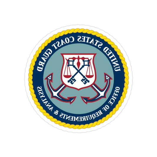 USCG Office of Requirements & Analysis (U.S. Coast Guard) REVERSE PRINT Transparent Die-Cut STICKER 2 Inch Die-Cut Transparent - The Sticker Space