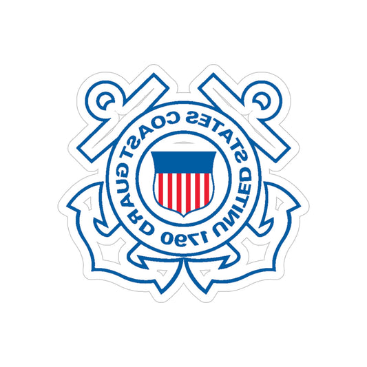 USCG Official Emblem (U.S. Coast Guard) REVERSE PRINT Transparent STICKER-6" × 6"-The Sticker Space