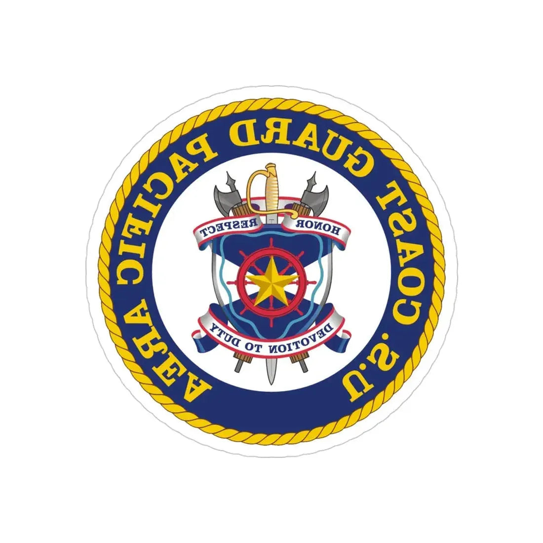 USCG Pacific Area (U.S. Coast Guard) REVERSE PRINT Transparent Die-Cut STICKER 4 Inch Die-Cut Transparent - The Sticker Space