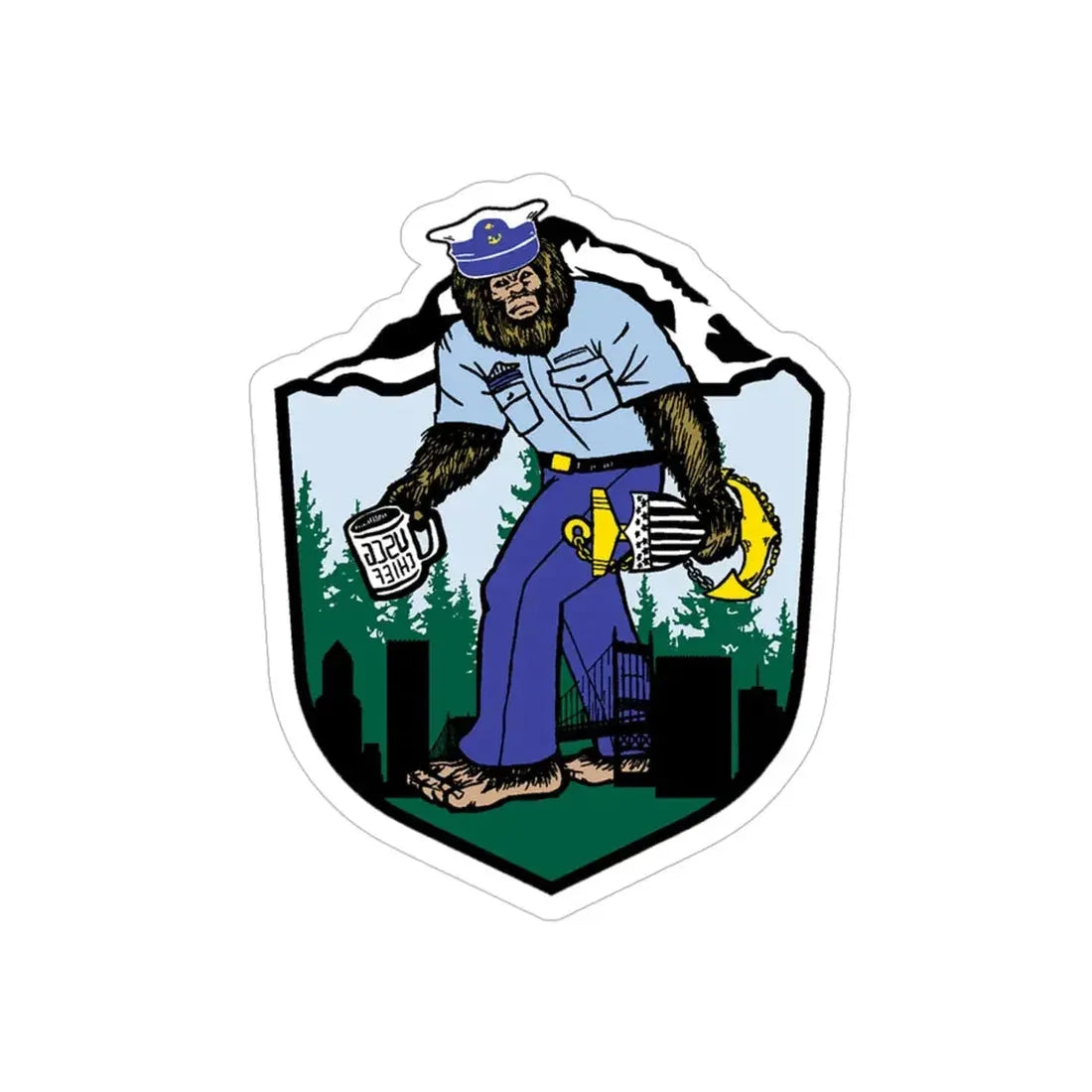 USCG Sailor Squatch (U.S. Coast Guard) REVERSE PRINT Transparent Die-Cut STICKER 5 Inch Die-Cut Transparent - The Sticker Space