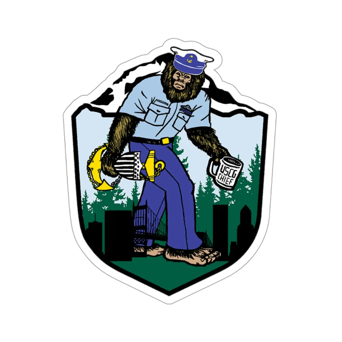 USCG Sailor Squatch (U.S. Coast Guard) STICKER Vinyl Die-Cut Decal 3 Inch - The Sticker Space